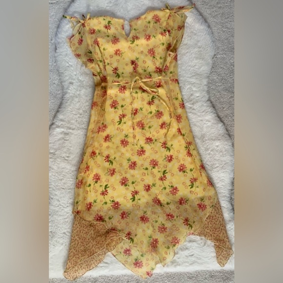 Vintage Ragscals Yellow & Pink Floral Print Napkin Hem Dress Size 8 - Picture 2 of 4
